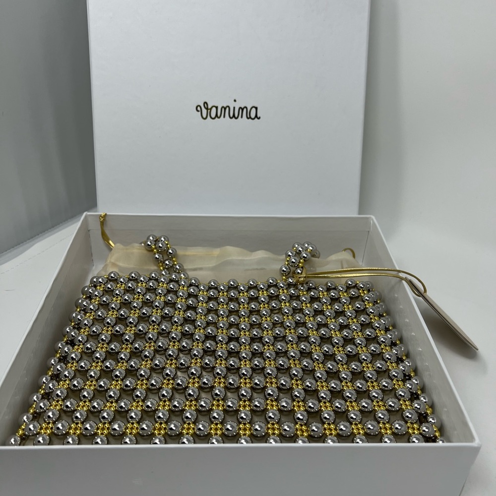 VANINA GOLD AND SIVER STUNNING BEADED BAG WITH FABRIC INSERT BAG💛🤍BNWT🥂🍒 - Picture 5 of 12